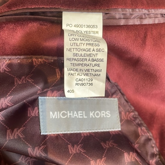 Michael Kors Kent Men's Classic Fit Velvet Sport Coat Blazer - Rich Burgundy NWT - Picture 9 of 10